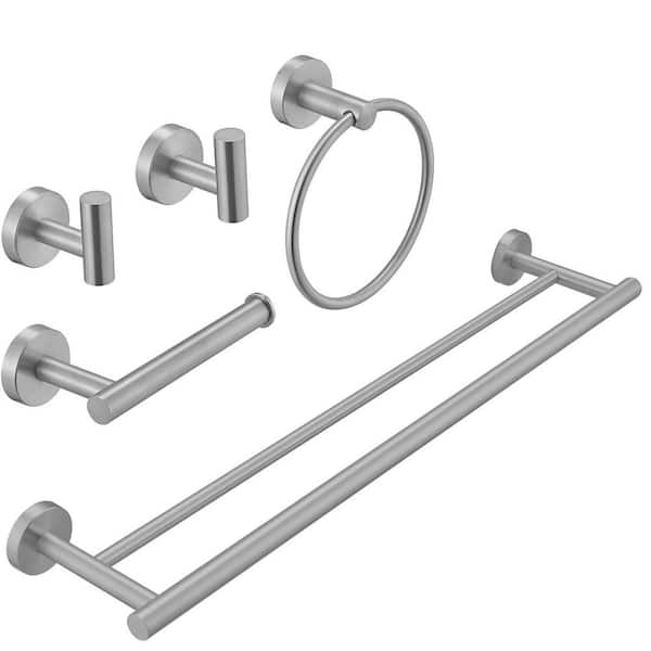 5-Piece Bath Hardware with Towel Bar Towel Rack Towel Hook Toilet Paper Holder and Towel Ring Set in Brushed Nickel