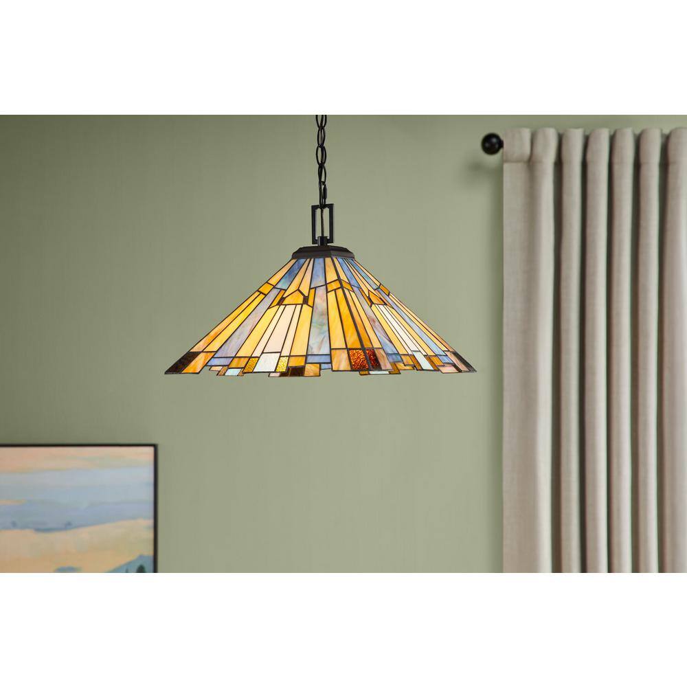 Waterville 3-Light Matte Black Pendant with Tiffany Glass Shade price history on PriceWatchPro