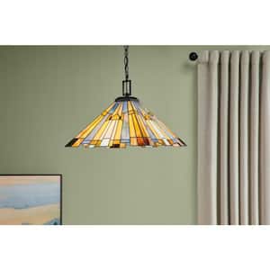 Waterville 3-Light Matte Black Pendant with Tiffany Glass Shade