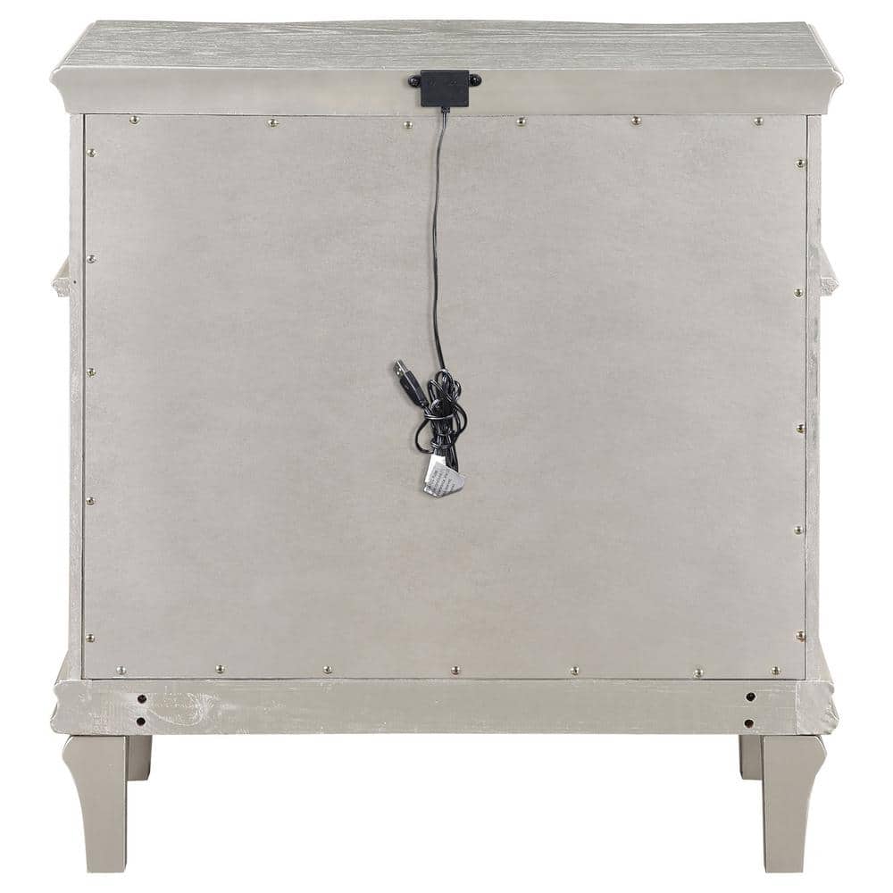 Evangeline Silver Oak 3-Drawer Glam Nightstand with USB Ports