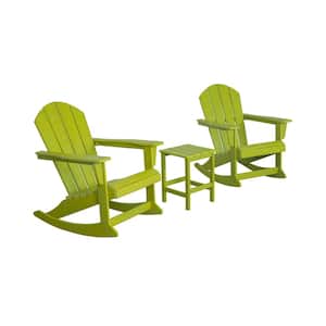 Iris Outdoor Rocking Poly Adirondack Chairs With Side Table Set in Lime (3-Piece)