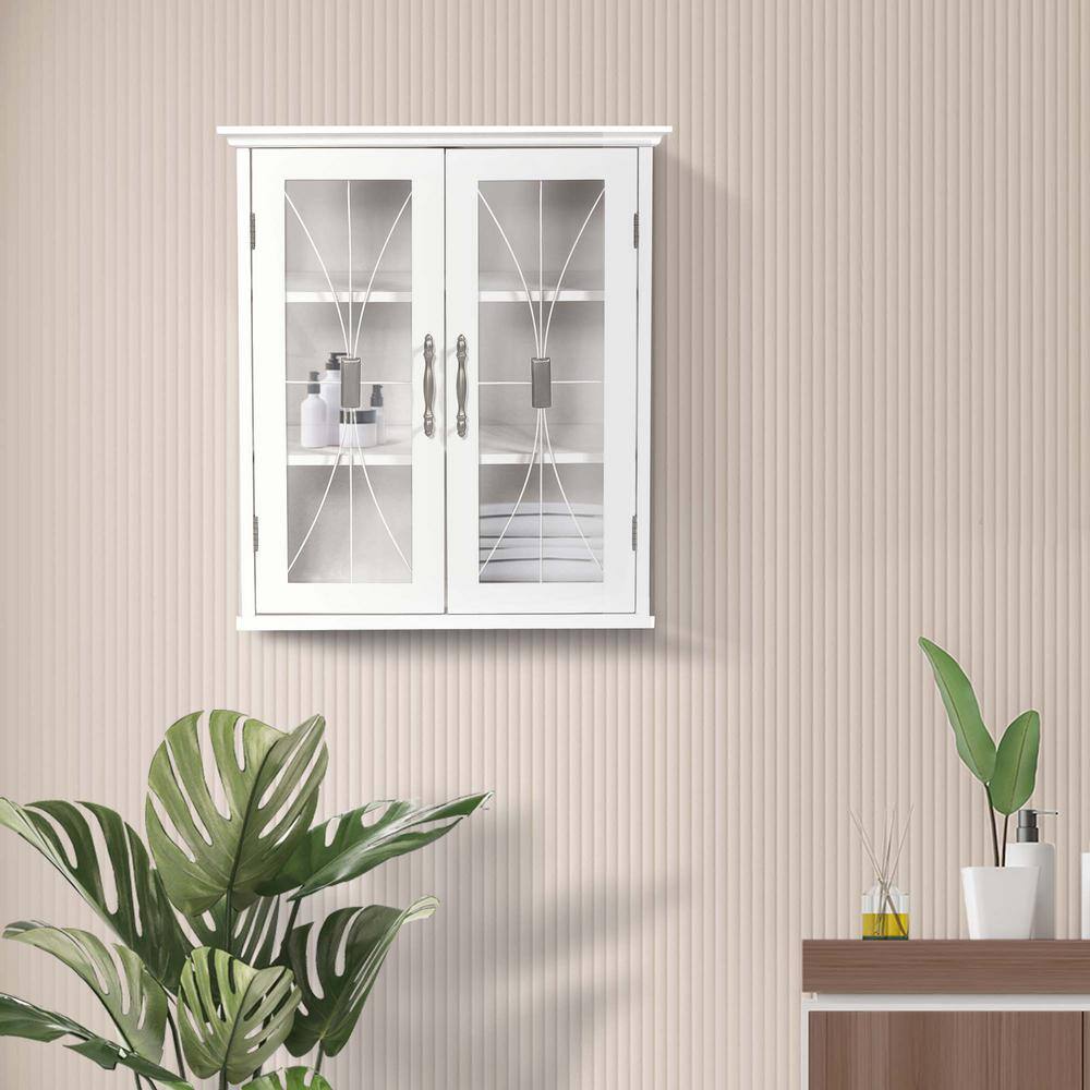 White Engineered Wood Wall Cabinet with Tempered Glass Doors