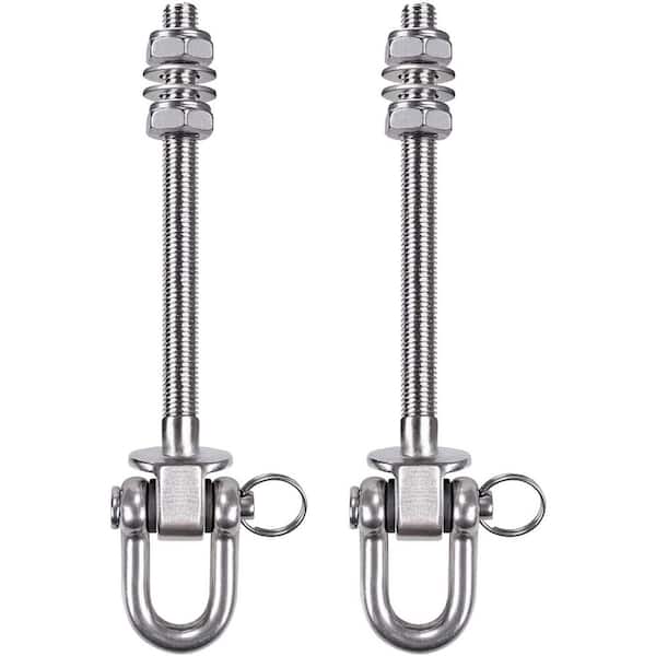 Set of 2 Heavy Duty Swing Hangers, Stainless Steel, 1800 lb. Capacity, M10 x 9.3 in. Swing Bolts for Wood and Steel Beam