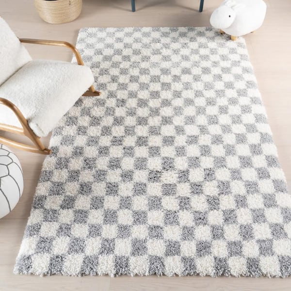 nuLOOM Bettie Retro Checkered Shag Light Grey 7 ft. x 9 ft. Indoor