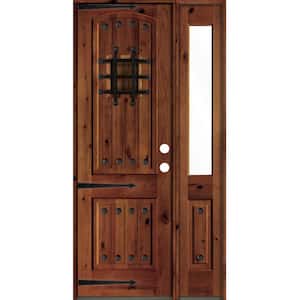 44 in. x 96 in. Medit. Knotty Alder Left-Hand/Inswing Clear Glass Red Mahogany Stain Wood Prehung Front Door w/RHSL