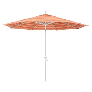 11 ft. White Aluminum Pole Market Aluminum Ribs Crank Lift Outdoor Patio Umbrella in Dolce Mango Sunbrella