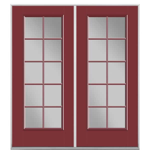 Masonite 72 in. x 80 in. Red Bluff Fiberglass Prehung Left-Hand Inswing 10-Lite Clear Glass Patio Door without Brickmold