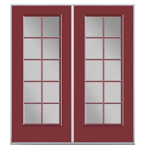 Masonite 72 in. x 80 in. Red Bluff Fiberglass Prehung Left-Hand Inswing 10-Lite Clear Glass Patio Door Vinyl Frame, no Brickmold