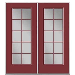 72 in. x 80 in. Red Bluff Fiberglass Prehung Right-Hand Inswing 10-Lite Clear Glass Patio Door Vinyl Frame, no Brickmold