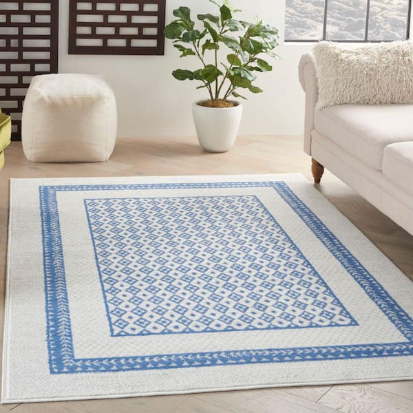 Whimsicle Ivory Blue 5 ft. x 7 ft. Geometric Contemporary Area Rug