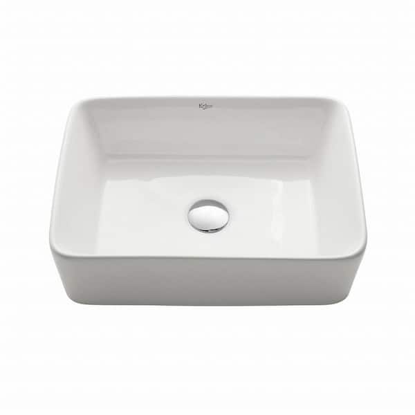 Kraus Rectangular Ceramic Vessel Bathroom Sink In White Kcv 121 The Home Depot - Bathroom Vessel Sinks Home Depot