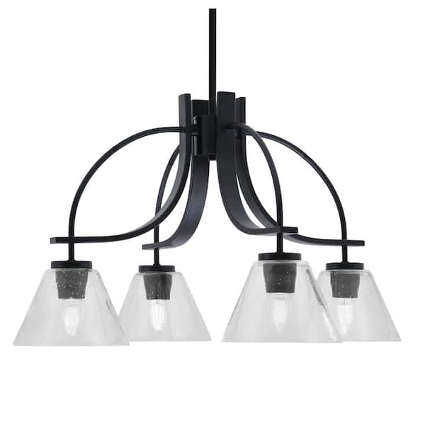 Unbranded Olympia 14.5 in. 4-Light Matte Black Downlight Chandelier Clear Bubble Glass Shade