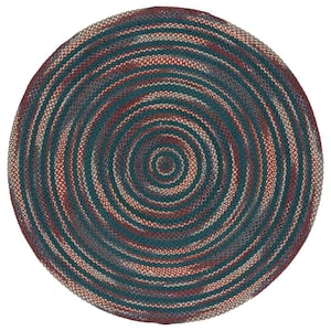 Braided Blue/Green Doormat 3 ft. x 3 ft. Striped Round Area Rug