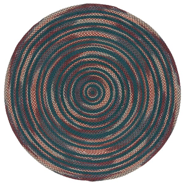 SAFAVIEH Braided Blue/Green 6 ft. x 6 ft. Striped Round Area Rug