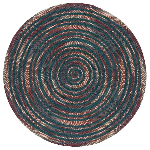 SAFAVIEH Braided Gray/Black 6 ft. x 6 ft. Round Striped Area Rug