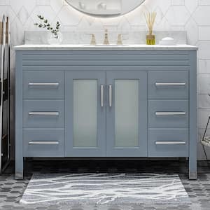 49 in. W x 22 in. D x 40 in. H Single Sink Freestanding Bath Vanity in Grey with White Marble Top and Storage Cabinet