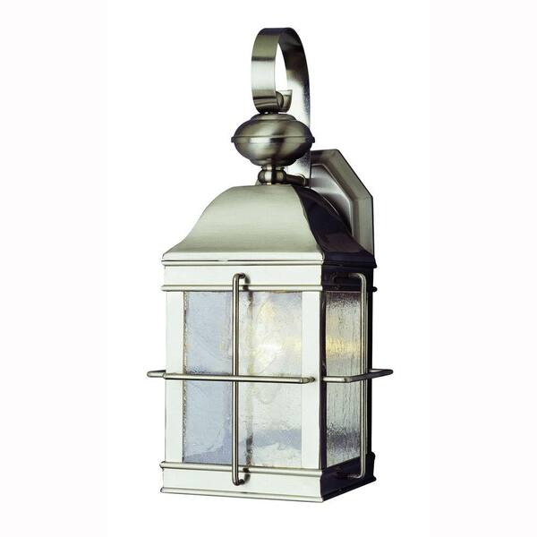 Bel Air Lighting Diego 1-Light Brushed Nickel Outdoor Wall Lantern Sconce with Seeded Glass
