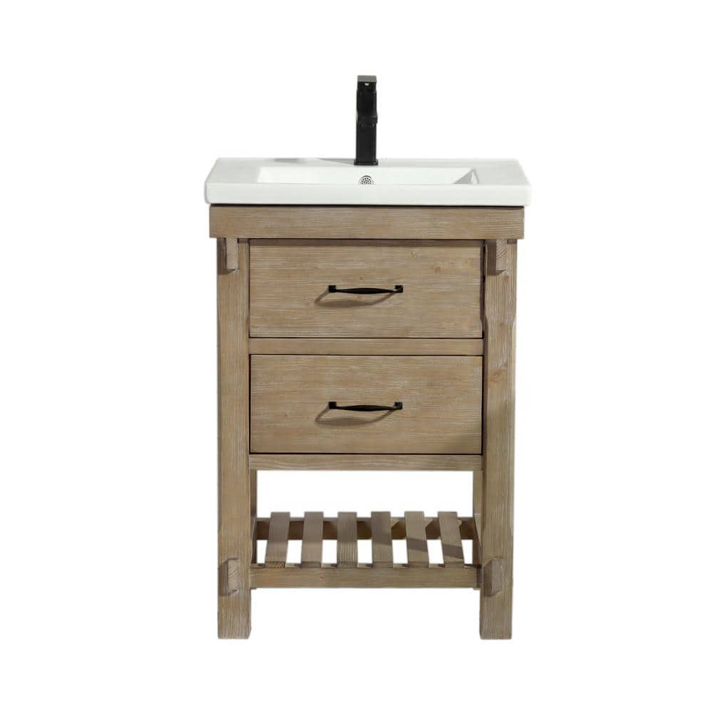 Marina Weathered Fir 24" Single Bathroom Vanity with Ceramic Top