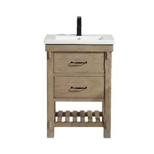 Marina 24 in W x 18 in D x 34.5 H Bath Vanity in Weathered Fir with Ceramic Vanity Top in White with White Basin
