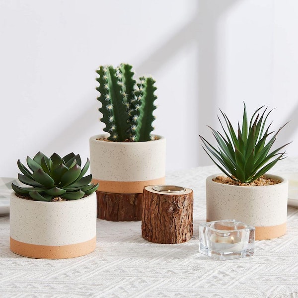 3 Pack 6.7 in. Artificial Succulent Plants in Ceramic Pots for Home,  Office, Bedroom, Desk, Living Room Decor WK1110 - The Home Depot