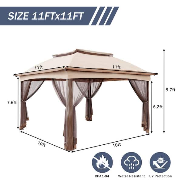 JOYSIDE 11 ft. x 11 ft. Beige Steel Pop-up Gazebo with