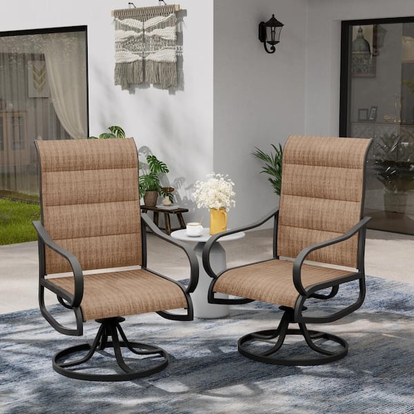 Angeli Metal Padded Swivel Sling Outdoor Brown Dining Chairs