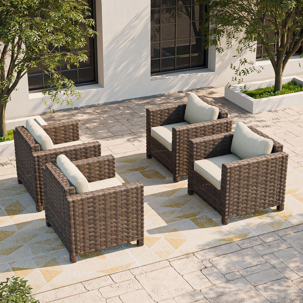All-Weather Outdoor Wicker Lounge Chair with Wide Armrest and Beige Cushions (4-Piece) price history on PriceWatchPro