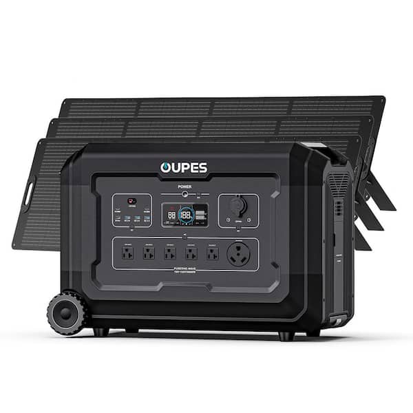 4000W Output/7000W Peak Mega 5-Solar Generator 5040Wh Push Button Start with 720W Solar Panel (240W*3)