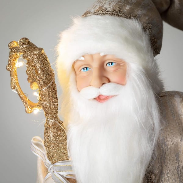 SULLIVANS 20 in. Christmas Gold Santa with Lighted Staff PN4164