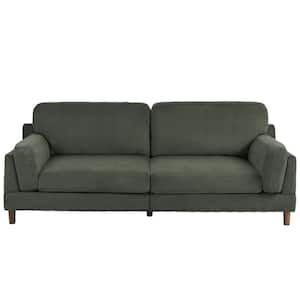 89 in. Modern Square Arm Green Corduroy Fabric Upholstered 2-Seater Loveseat With Wood Leg