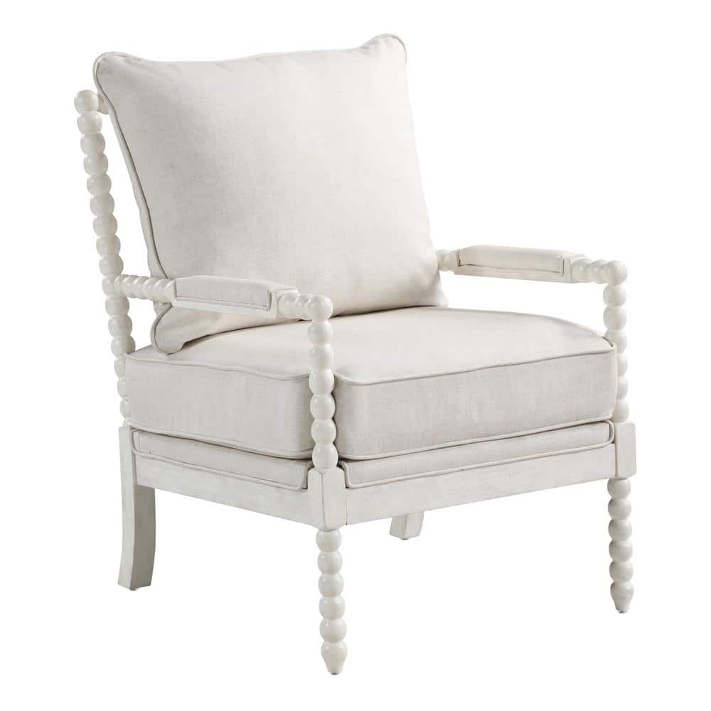 Kaylee Linen Beige Spindle Chair with White Wood Frame