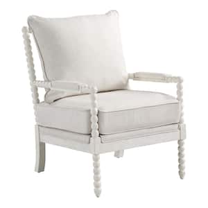 Kaylee White Linen Fabric Spindle Chair with Antique White Frame