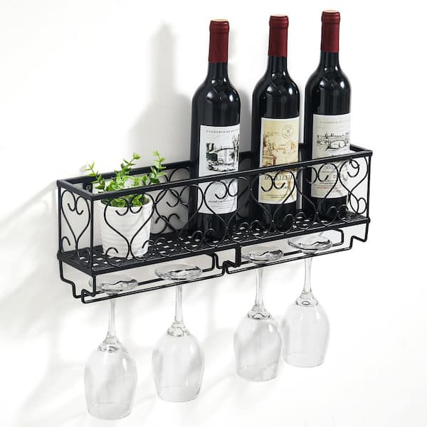 6-Bottle Black Metal Wall Wine Rack