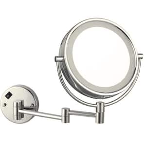 Glimmer 8 in. x 8 in. Wall Mounted LED 3x Round Makeup Mirror in Satin Nickel Finish