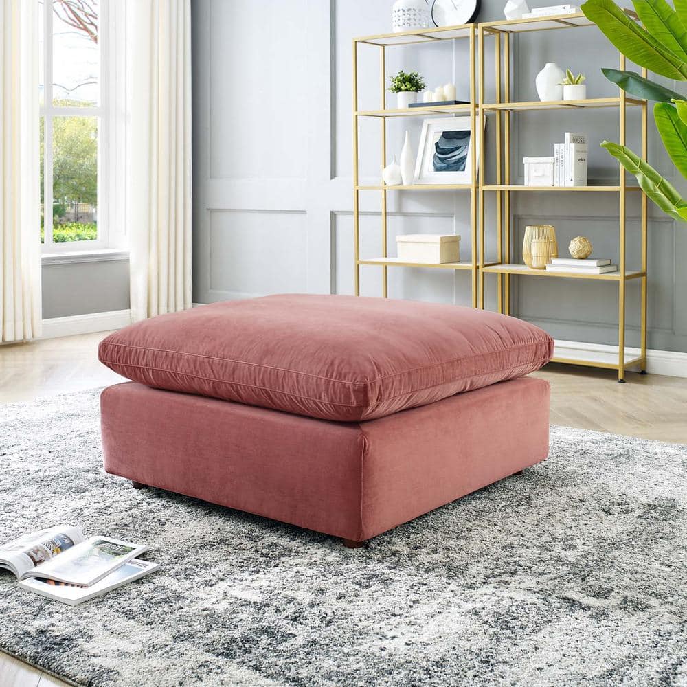 Dusty Rose Performance Velvet Overstuffed Ottoman 40"