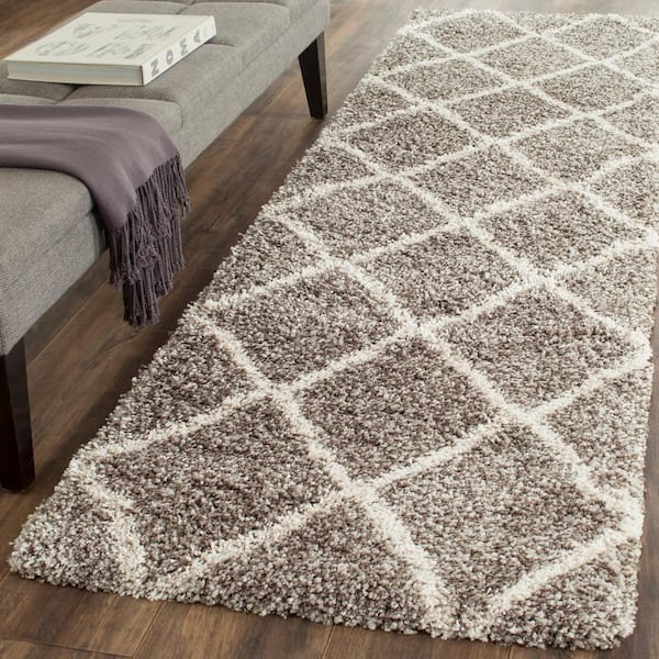 Hudson Shag Gray/Ivory 2 ft. x 14 ft. Geometric Diamonds Runner Rug
