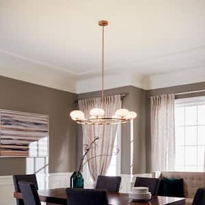 Pim 36 in. 7-Light Fox Gold Mid-Century Modern Shaded Circle Chandelier for Dining Room