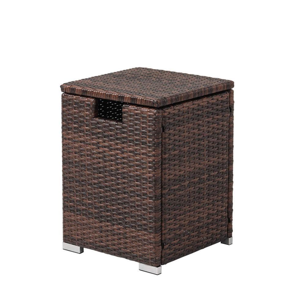16 in. Brown Rattan Propane Tank Cover Hideaway Side Table 20 lbs. Propane 