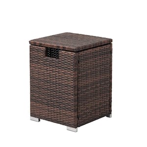 16 in. Brown Rattan Propane Tank Cover Hideaway Side Table 20 lbs. Propane Gas Holder Grill Cover