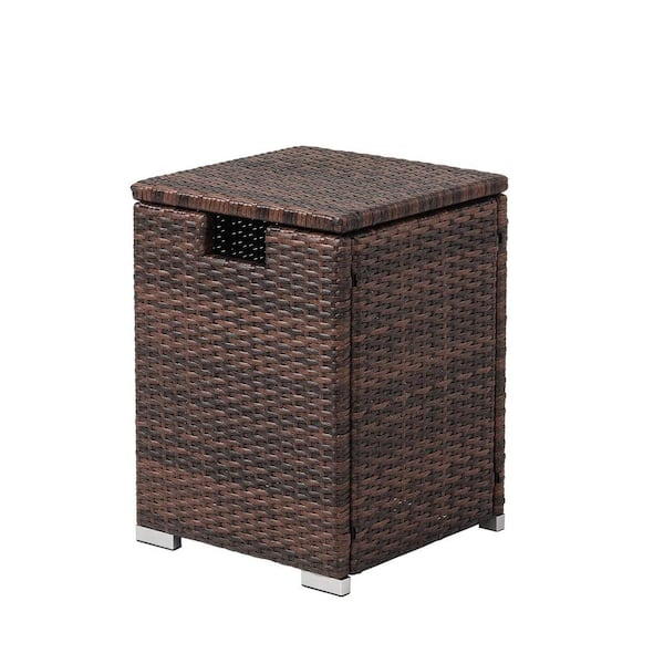 Unbranded 16 in. Brown Rattan Propane Tank Cover Hideaway Side Table 20 lbs. Propane Gas Holder Grill Cover