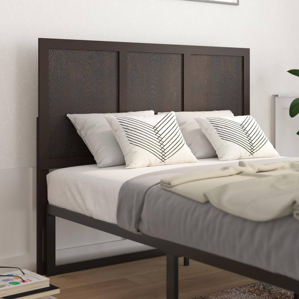 Full Dark Brown Solid Wood Panel Headboard