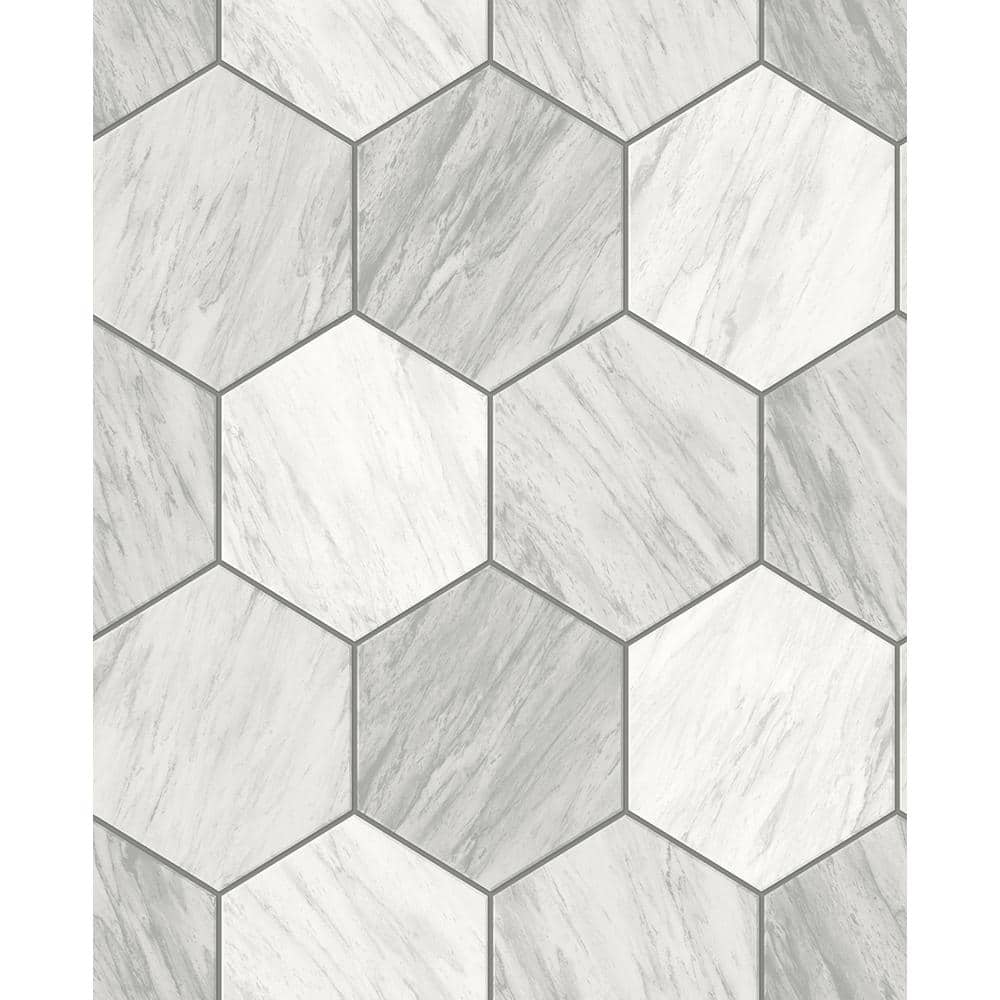 CASA MIA Hexagon Tiles White/Gray/Silver Paper NonPasted Strippable Wallpaper Roll Cover 56.00