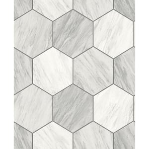 Hexagon Tiles White/Gray/Silver Paper Non-Pasted Strippable Wallpaper Roll Cover 56.00 sq. ft.
