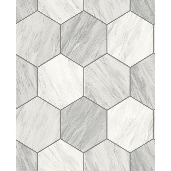 CASA MIA Hexagon Tiles White/Gray/Silver Paper Non-Pasted Strippable Wallpaper Roll Cover 56.00 sq. ft.