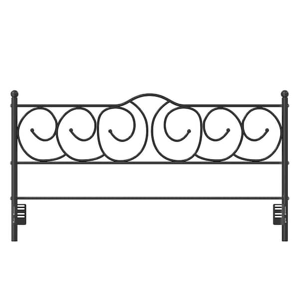 Metal King Headboard, Victorian Style Flower Design, 42.72" Tall, Black Steel Easy Assembly Metal Headboard for Bedroom