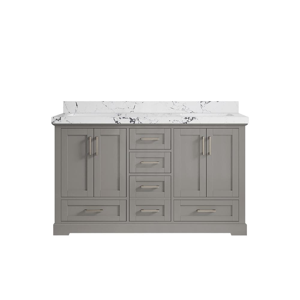 Boston 60 in. Double Sink Freestanding Elephant Gray Bath Vanity with Viola Night Qt. Top Unassembled price history on PriceWatchPro
