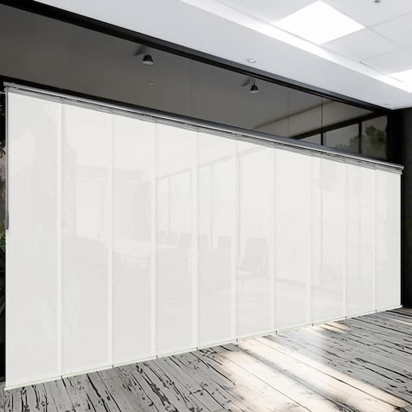 EMOH Dove 120 in. - 218 in. W x 116 in. L Adjustable 10-Panel Satin Nickel Double Rail Panel Track with 23.5 in. Slates