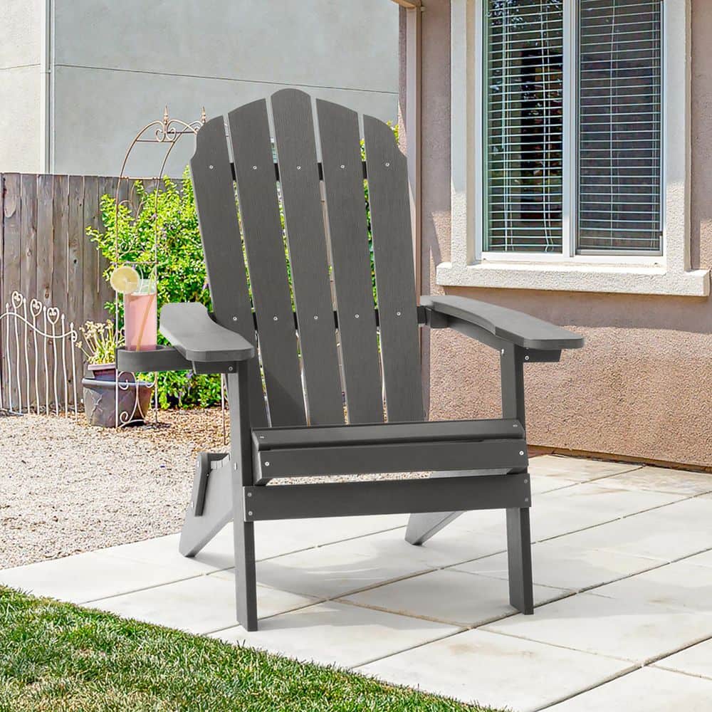 Sonkuki Charcoal Gray Folding Adirondack Chair, Waterproof