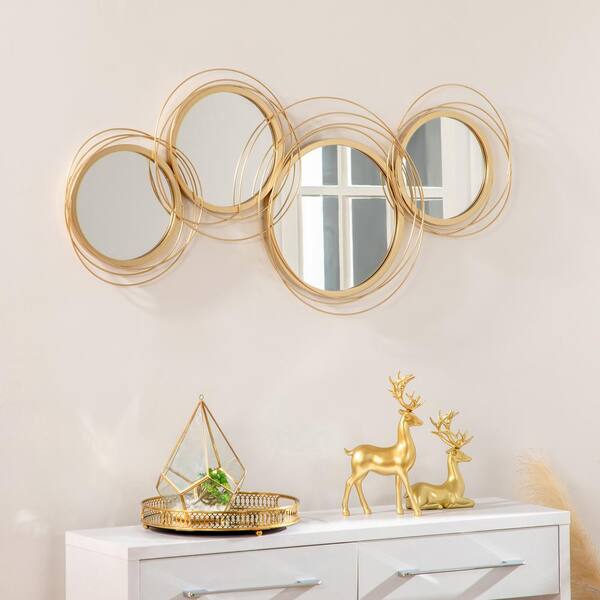 Unbranded 42.3 in. W x 22 in. H Round Metal Frame Wall Art Modern Mirror Decor Home Hanging Wall Sculptures W2225P2005199