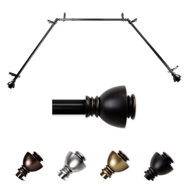 EMOH 13/16" Dia Adjustable 20"-36", 38"-72" Bay Window Curtain Rod with Friedman Finials in Black